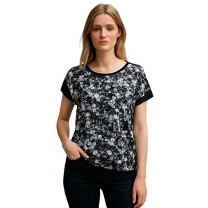 𝅺shannon Ford New Black Tie Dye Scoop Neck Short Sleeve Jersey Top Size Medium